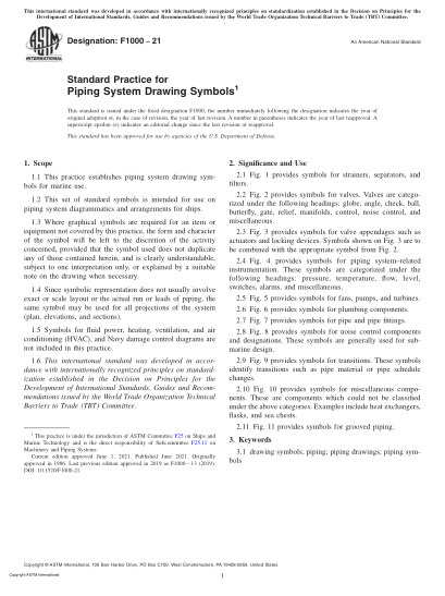 ASTM F1000-2021Standard Practice for Piping System Drawing Symbols