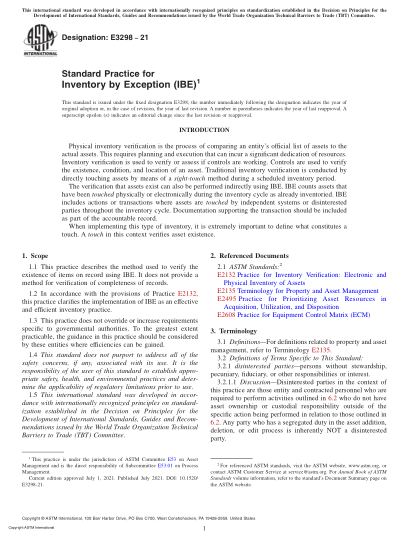 ASTM E3298-2021預(yù)期盤存(IBE)標(biāo)準(zhǔn)實(shí)施規(guī)范Standard Practice for Inventory by Exception (IBE)