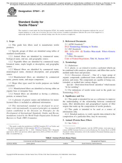 ASTM D7641-2021Standard Guide for Textile Fibers