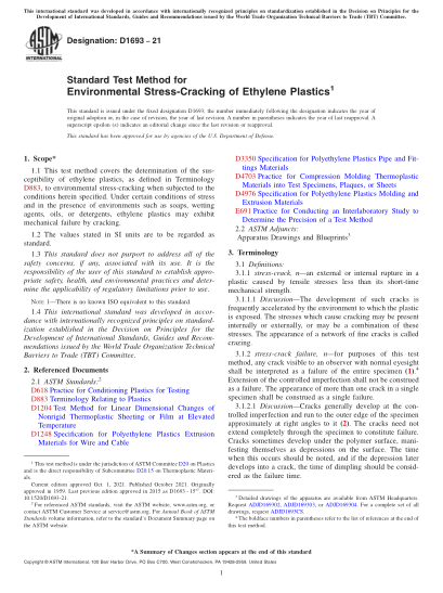 ASTM D1693-2021Standard Test Method for Environmental Stress-Cracking of Ethylene Plastics