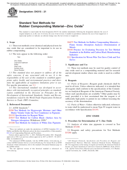 ASTM D4315-2021Standard Test Methods for Rubber Compounding Material—Zinc Oxide