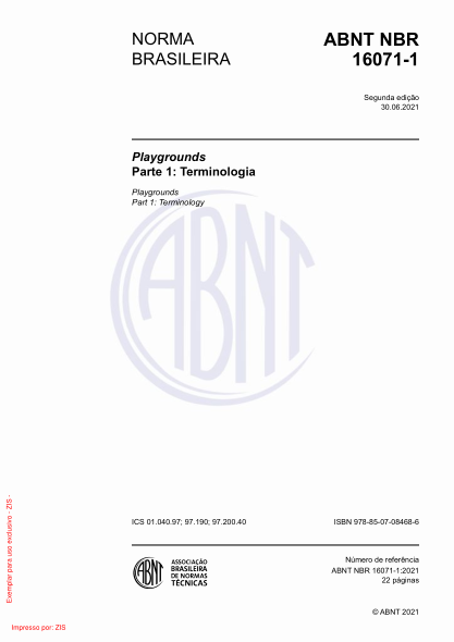 ABNT NBR 16071-1-2021Playgrounds Part 1: Terminology
