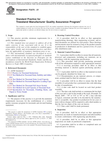 ASTM F2275-2021Standard Practice for Treestand Manufacturer Quality Assurance Program