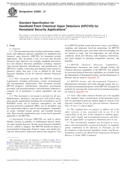 ASTM E2885-2021Standard Specification for Handheld Point Chemical Vapor Detectors (HPCVD) for Homeland Security Applications