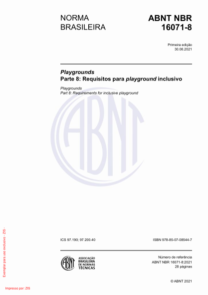 ABNT NBR 16071-8-2021Playgrounds Part 8: Requirements for inclusive playground