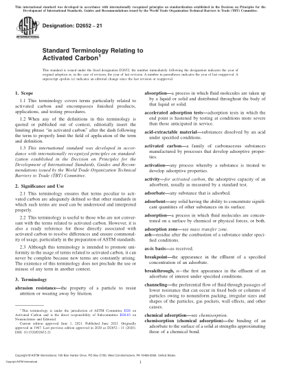 ASTM D2652-2021Standard Terminology Relating to Activated Carbon