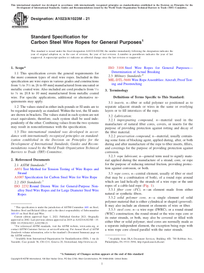 ASTM A1023/A1023M-2021Standard Specification for Carbon Steel Wire Ropes for General Purposes