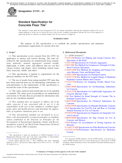 ASTM C1731-2021Standard Specification for Concrete Floor Tile