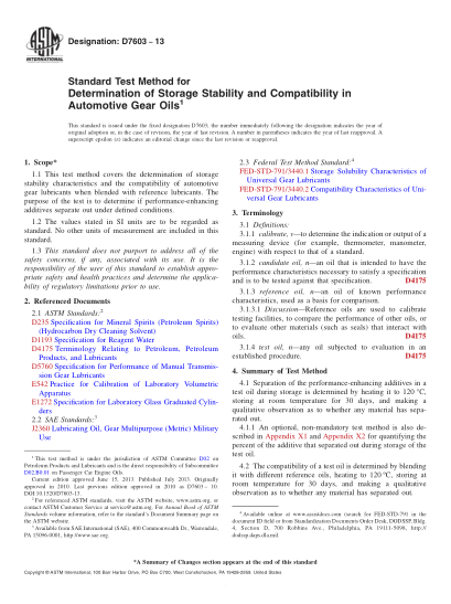 ASTM D7603-2013測(cè)定汽車齒輪油儲(chǔ)存穩(wěn)定性和親和性的試驗(yàn)方法Standard Test Method for Determination of Storage Stability and Compatibility in Automotive Gear Oils