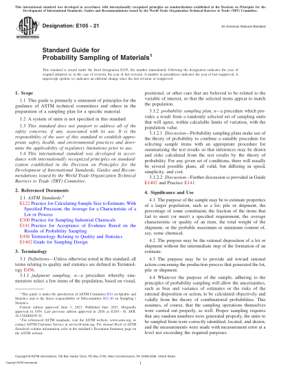 ASTM E105-2021Standard Guide for Probability Sampling of Materials