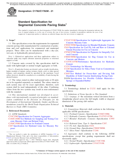 ASTM C1782/C1782M-2021Standard Specification for Segmental Concrete Paving Slabs