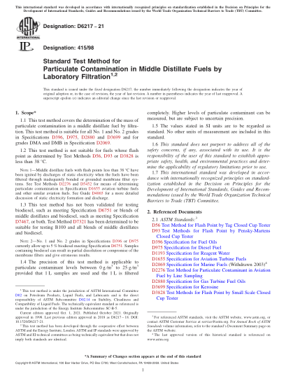 ASTM D6217-2021Standard Test Method for Particulate Contamination in Middle Distillate Fuels by Laboratory Filtration