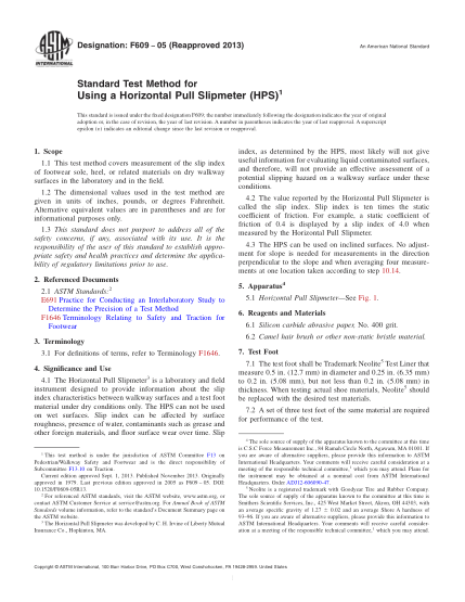 ASTM F609-2005(2013)Standard Test Method for Using a Horizontal Pull Slipmeter (HPS)