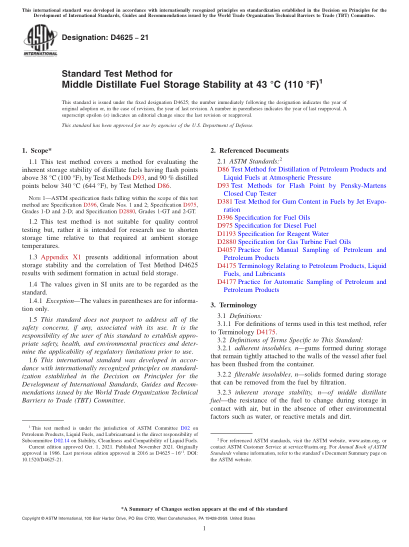 ASTM D4625-2021Standard Test Method For Middle Distillate Fuel Storage Stability At 43 °C (110 °F)