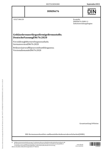 DIN EN 676-2021Forced draught burners for gaseous fuels; German version EN 676:2020