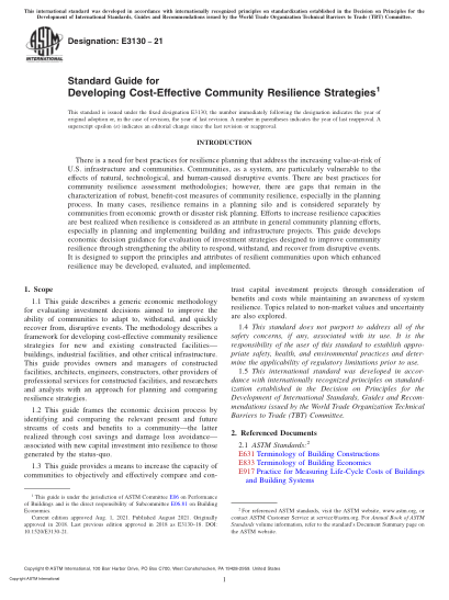 ASTM E3130-2021Standard Guide for Developing Cost-Effective Community Resilience Strategies