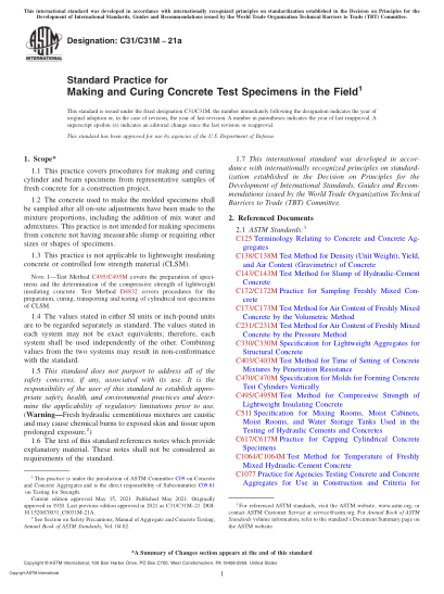 ASTM C31/C31M-2021aStandard Practice for Making and Curing Concrete Test Specimens in the Field