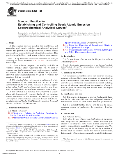 ASTM E305-2021Standard Practice for Establishing and Controlling Spark Atomic Emission Spectrochemical Analytical Curves