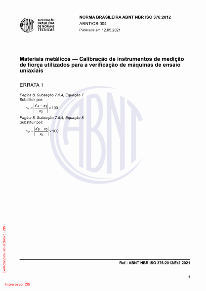 ABNT NBR ISO 376-2012/Errata 2-2021