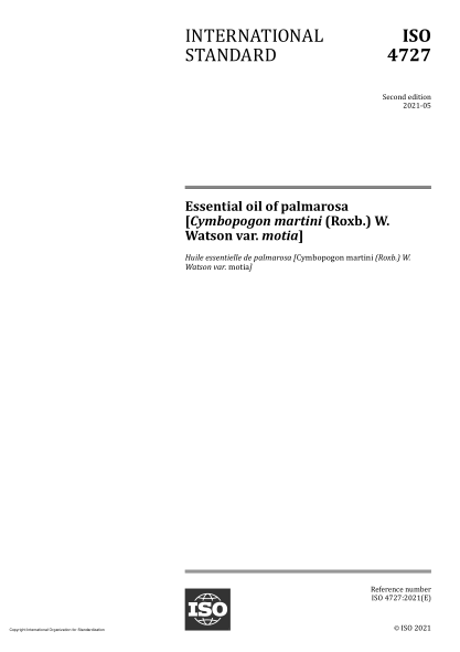 ISO 4727-2021Essential oil of palmarosa [Cymbopogon martini (Roxb.) W. Watson var. motia]