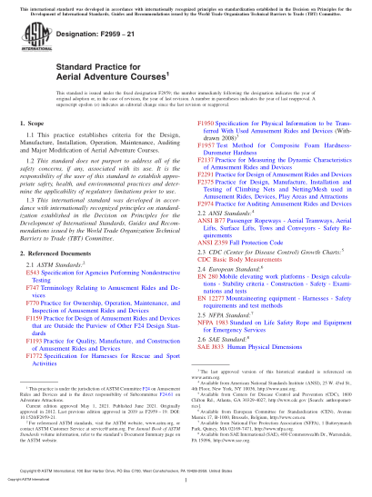 ASTM F2959-2021Standard Practice for Aerial Adventure Courses
