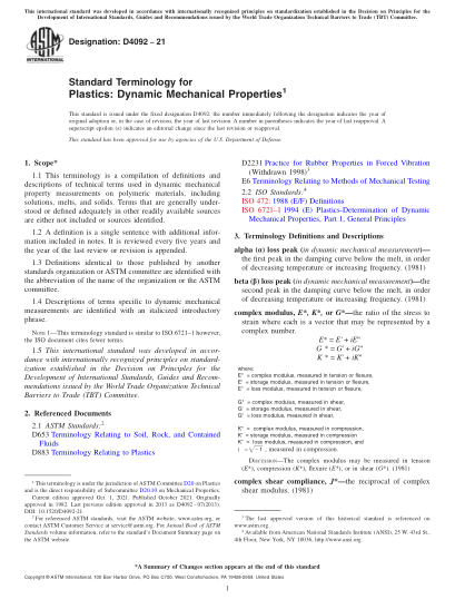 ASTM D4092-2021Standard Terminology for Plastics: Dynamic Mechanical Properties