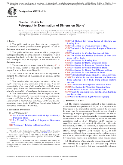 ASTM C1721-2021aStandard Guide for Petrographic Examination of Dimension Stone