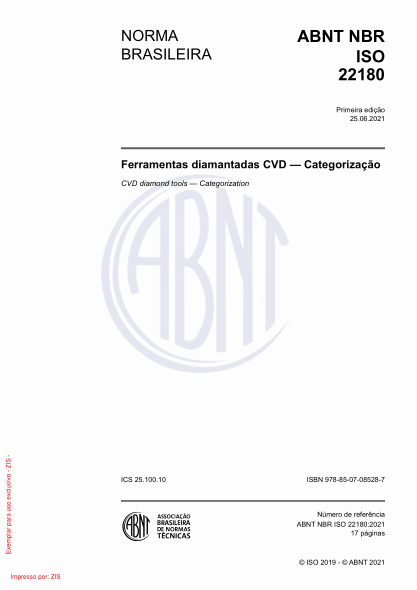 ABNT NBR ISO 22180-2021CVD diamond tools - Categorization