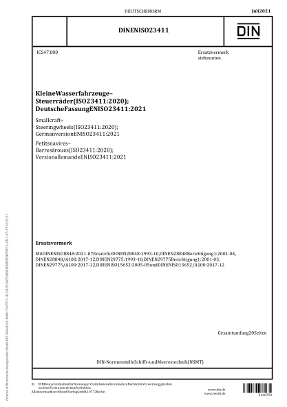 DIN EN ISO 23411-2021Small craft - Steering wheels (ISO 23411:2020); German version EN ISO 23411:2021