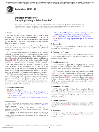 ASTM D5451-2021Standard Practice for Sampling Using a Trier Sampler