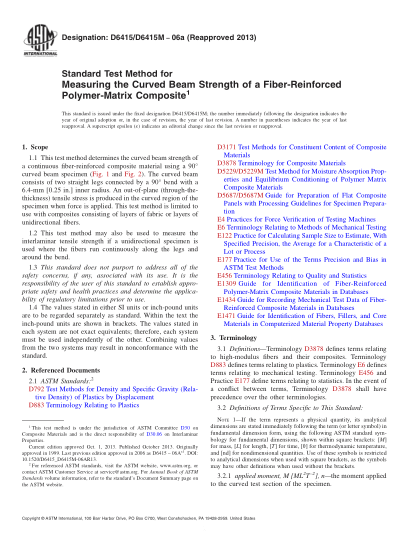 ASTM D6415/D6415M-2006a(2013)Standard Test Method for Measuring the Curved Beam Strength of a Fiber-Reinforced Polymer-Matrix Composite