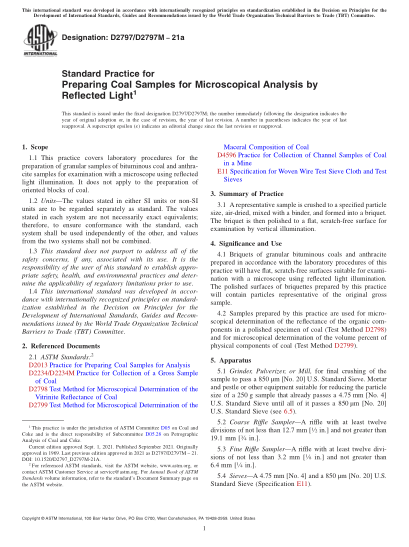 ASTM D2797/D2797M-2021aStandard Practice for Preparing Coal Samples for Microscopical Analysis by Reflected Light