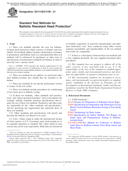 ASTM E3111/E3111M-2021Standard Test Methods for Ballistic Resistant Head Protection