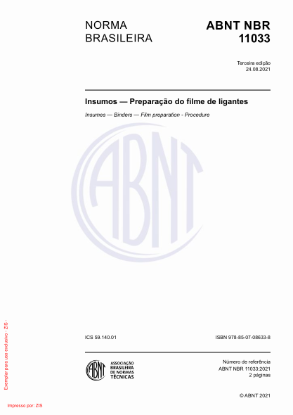 ABNT NBR 11033-2021Insumes - Binders - Film preparation - Procedure