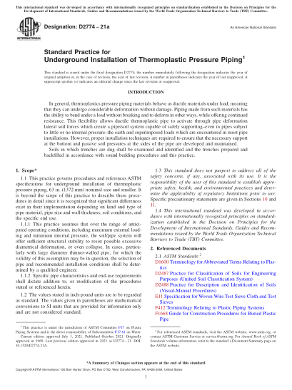 ASTM D2774-2021aStandard Practice for Underground Installation of Thermoplastic Pressure Piping