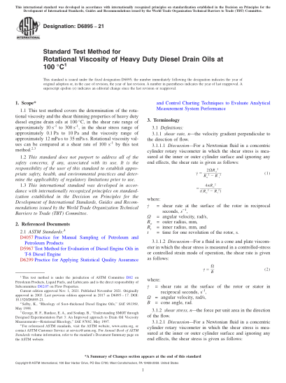 ASTM D6895-2021Standard Test Method for Rotational Viscosity of Heavy Duty Diesel Drain Oils at 100?°C