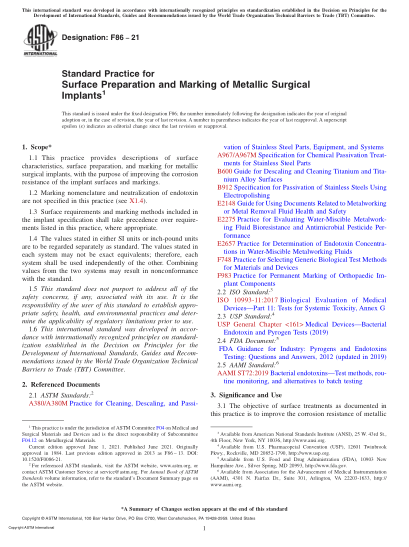 ASTM F86-2021Standard Practice for Surface Preparation and Marking of Metallic Surgical Implants