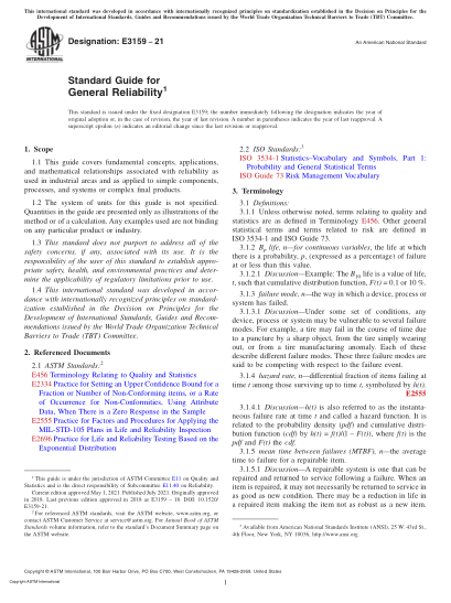 ASTM E3159-2021Standard Guide for General Reliability
