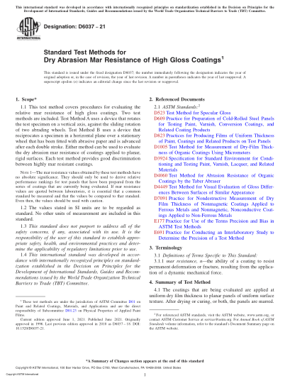 ASTM D6037-2021Standard Test Methods for Dry Abrasion Mar Resistance of High Gloss Coatings