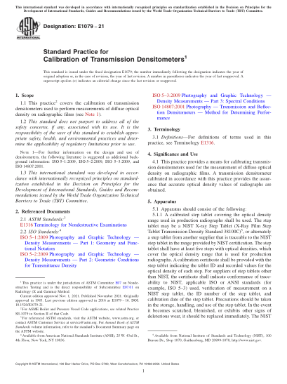 ASTM E1079-2021Standard Practice for Calibration of Transmission Densitometers