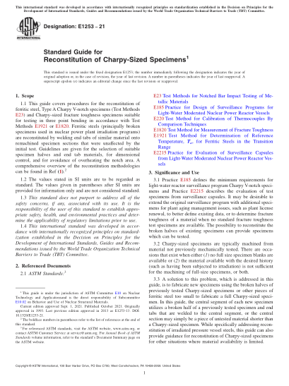 ASTM E1253-2021Standard Guide for Reconstitution of Charpy-Sized Specimens
