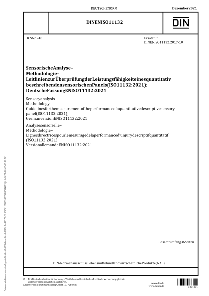 DIN EN ISO 11132-2021Sensory analysis - Methodology - Guidelines for the measurement of the performance of a quantitative descriptive sensory panel (ISO 11132:2021); German version EN ISO 11132:2021