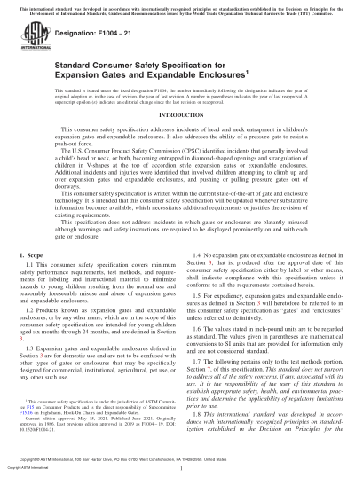 ASTM F1004-2021Standard Consumer Safety Specification for Expansion Gates and Expandable Enclosures