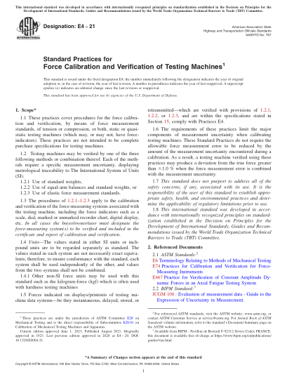 ASTM E4-2021Standard Practices for Force Calibration and Verification of Testing Machines