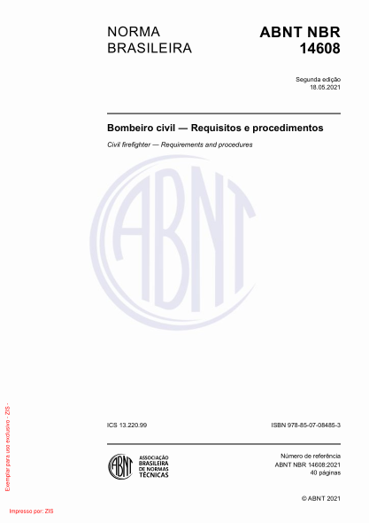 ABNT NBR 14608-2021Civil firefighter - Requirements and procedures