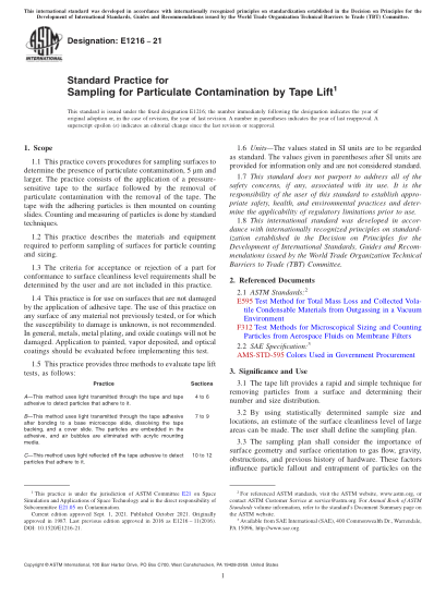 ASTM E1216-2021Standard Practice for Sampling for Particulate Contamination by Tape Lift