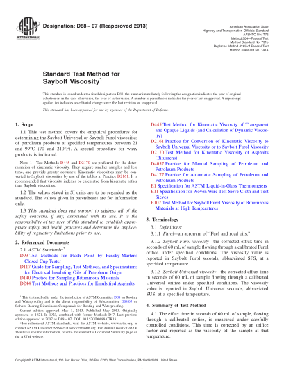 ASTM D88-2007(2013)Standard Test Method for Saybolt Viscosity