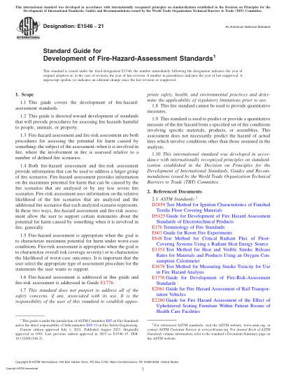ASTM E1546-2021Standard Guide for Development of Fire-Hazard-Assessment Standards