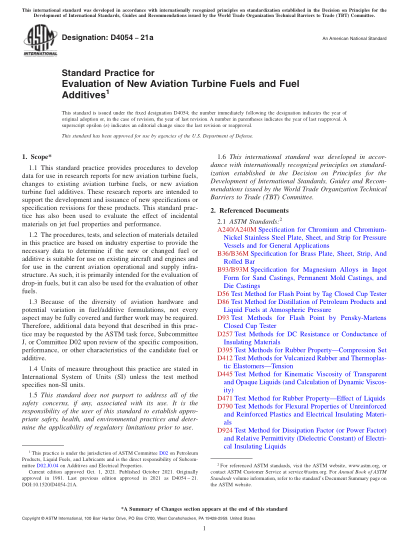 ASTM D4054-2021aStandard Practice for Evaluation of New Aviation Turbine Fuels and Fuel Additives