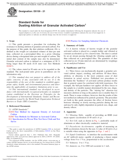 ASTM D5159-2021Standard Guide for Dusting Attrition of Granular Activated Carbon